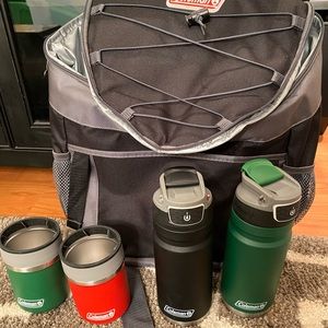 Colman soft backpack cooler and 4 thermos